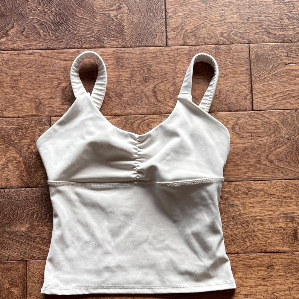 Cream Tank Top with Ruched Bust